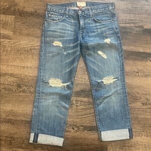 Current/Elliott Distressed Blue Ankle Jeans